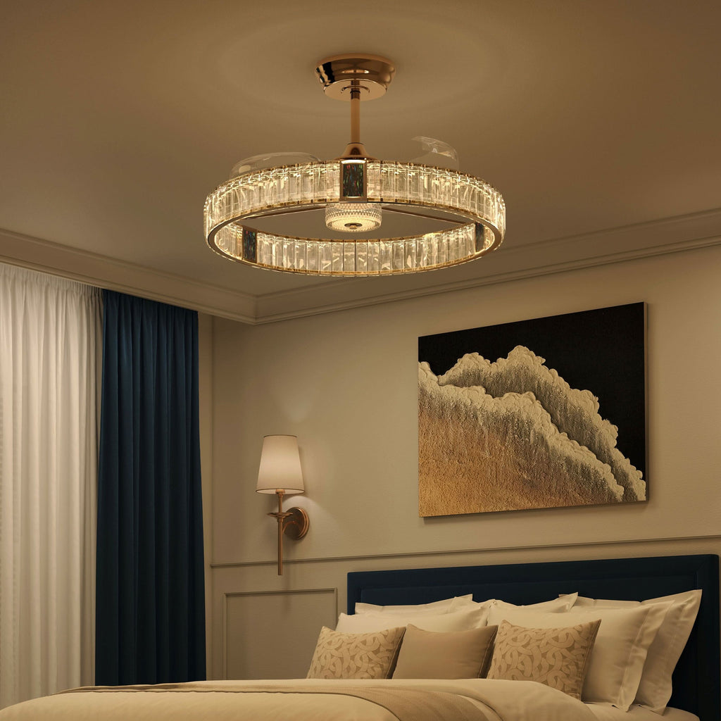 Lightsin 60cm Gold Crystal Ceiling Fan with LED Light, Remote Control & 6 Speeds