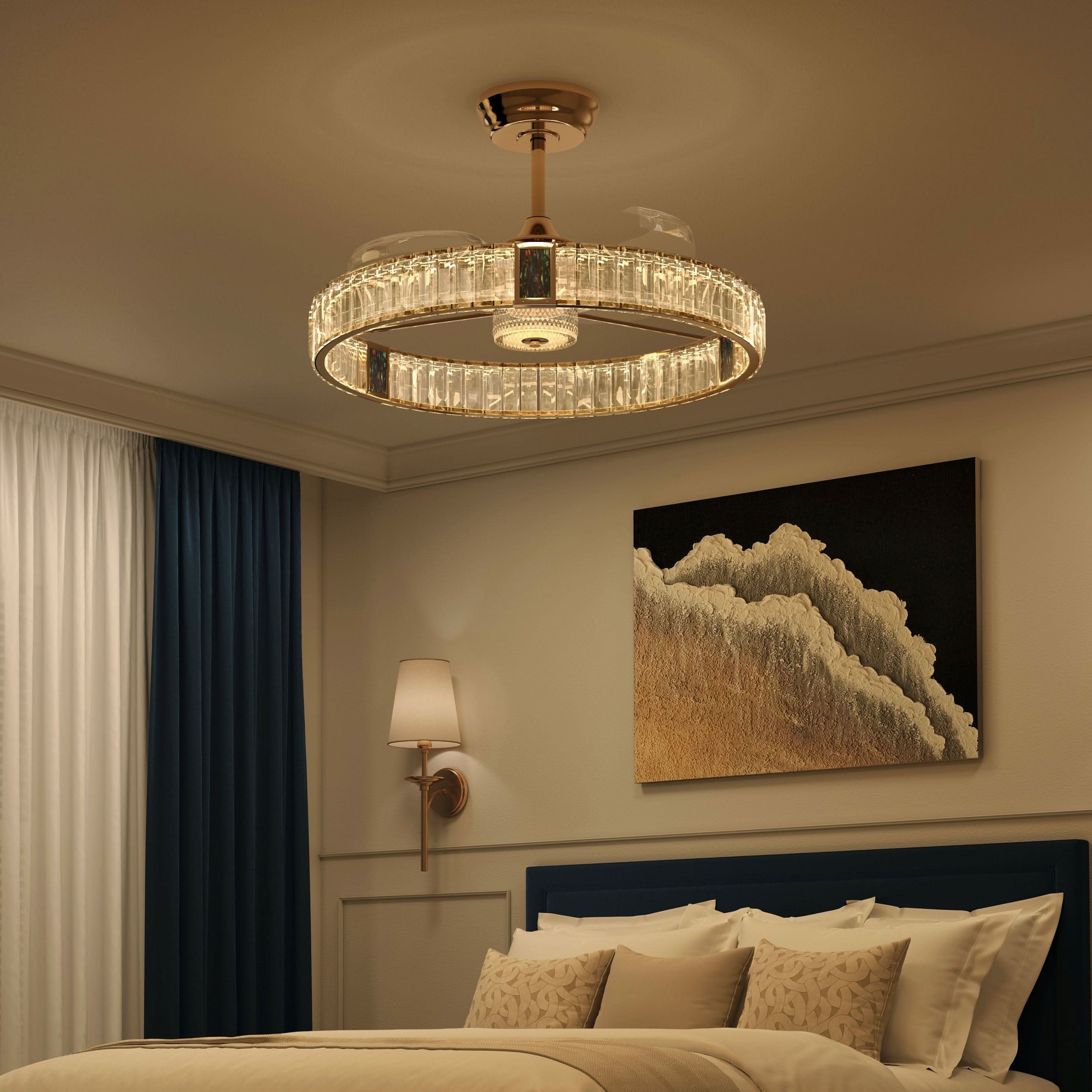 Lightsin 60cm Gold Crystal Ceiling Fan with LED Light, Remote Control & 6 Speeds