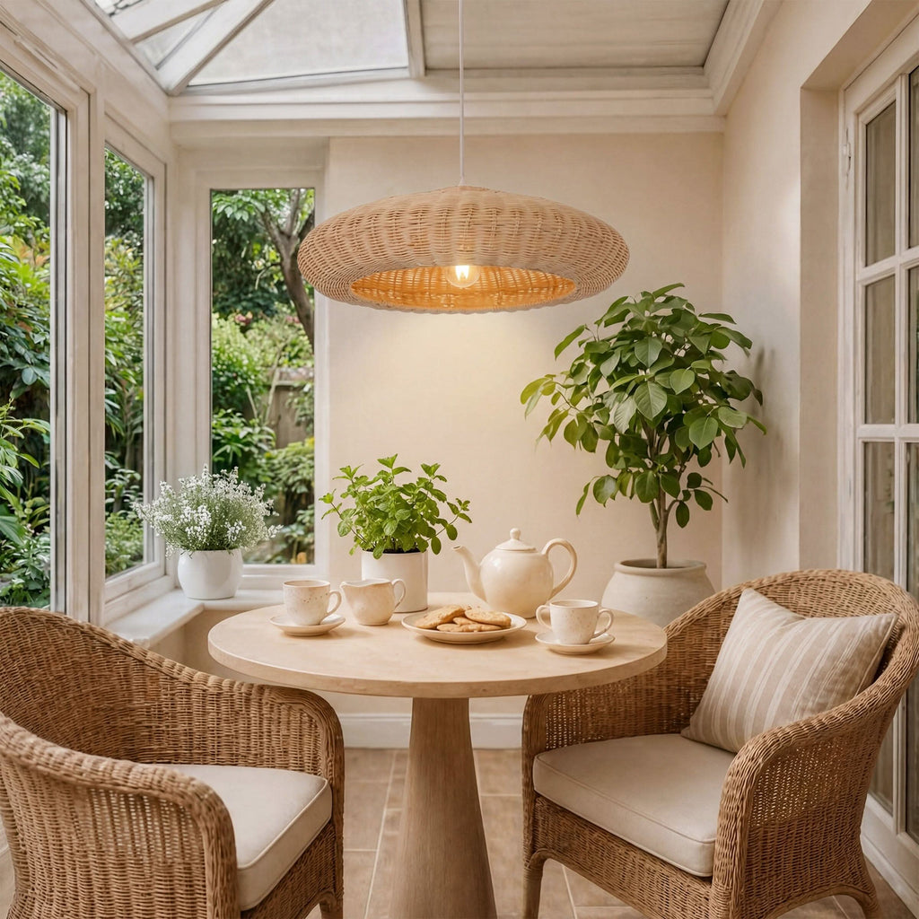 Lightsin Japanese Shell-Inspired Rattan Pendant Light Natural Serenity