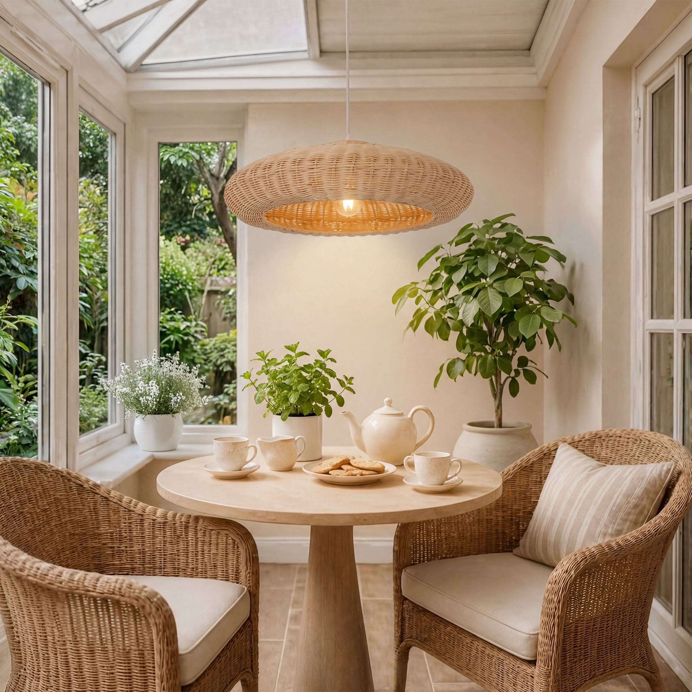 Lightsin Japanese Shell-Inspired Rattan Pendant Light Natural Serenity