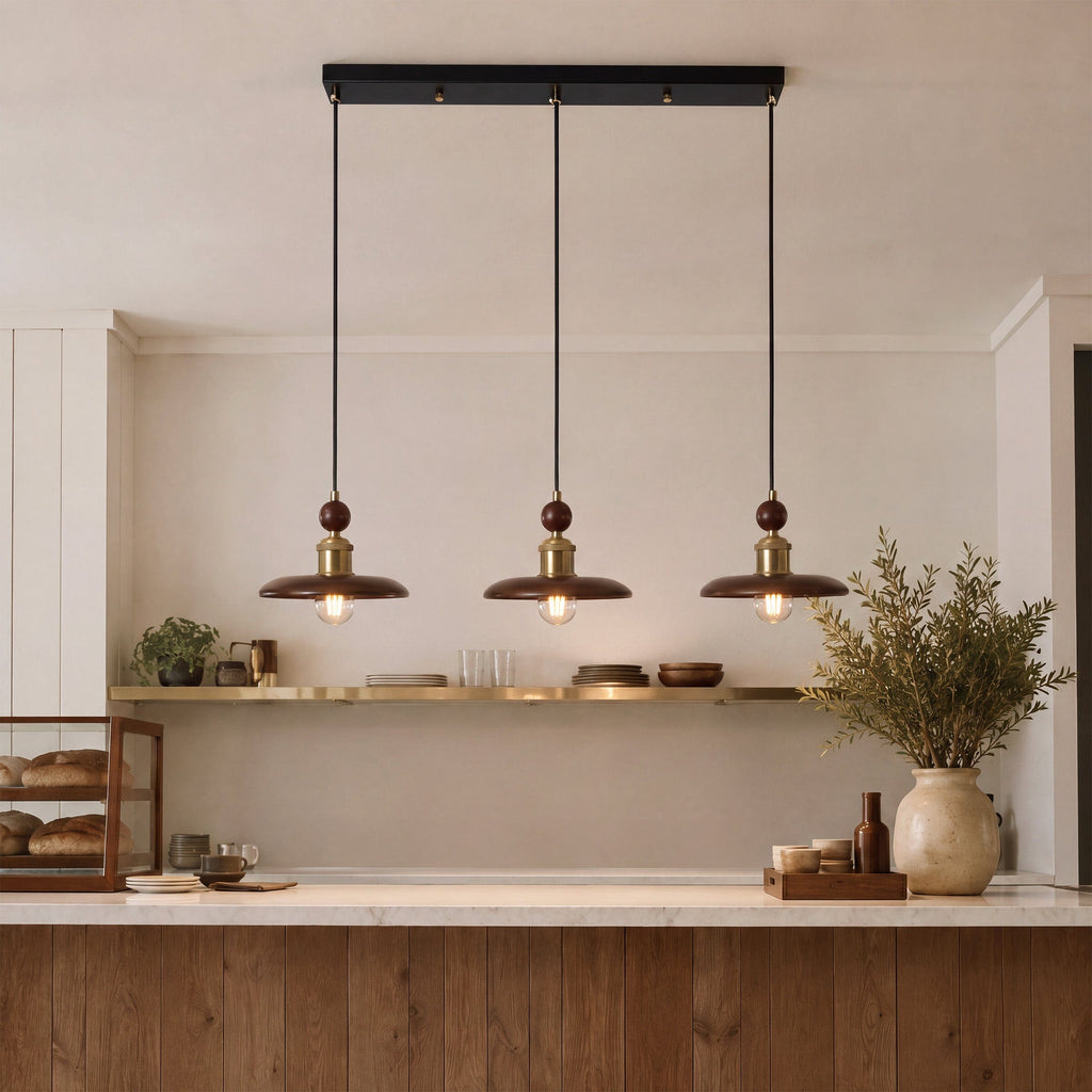 3-Light Walnut Wood Mini Pendant Light | E27 Ceiling Lamp