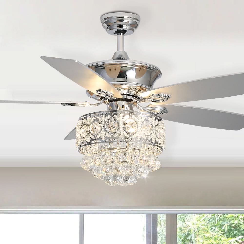 52 Inch LED Ceiling Fan 5 Blades Crystal Chandelier