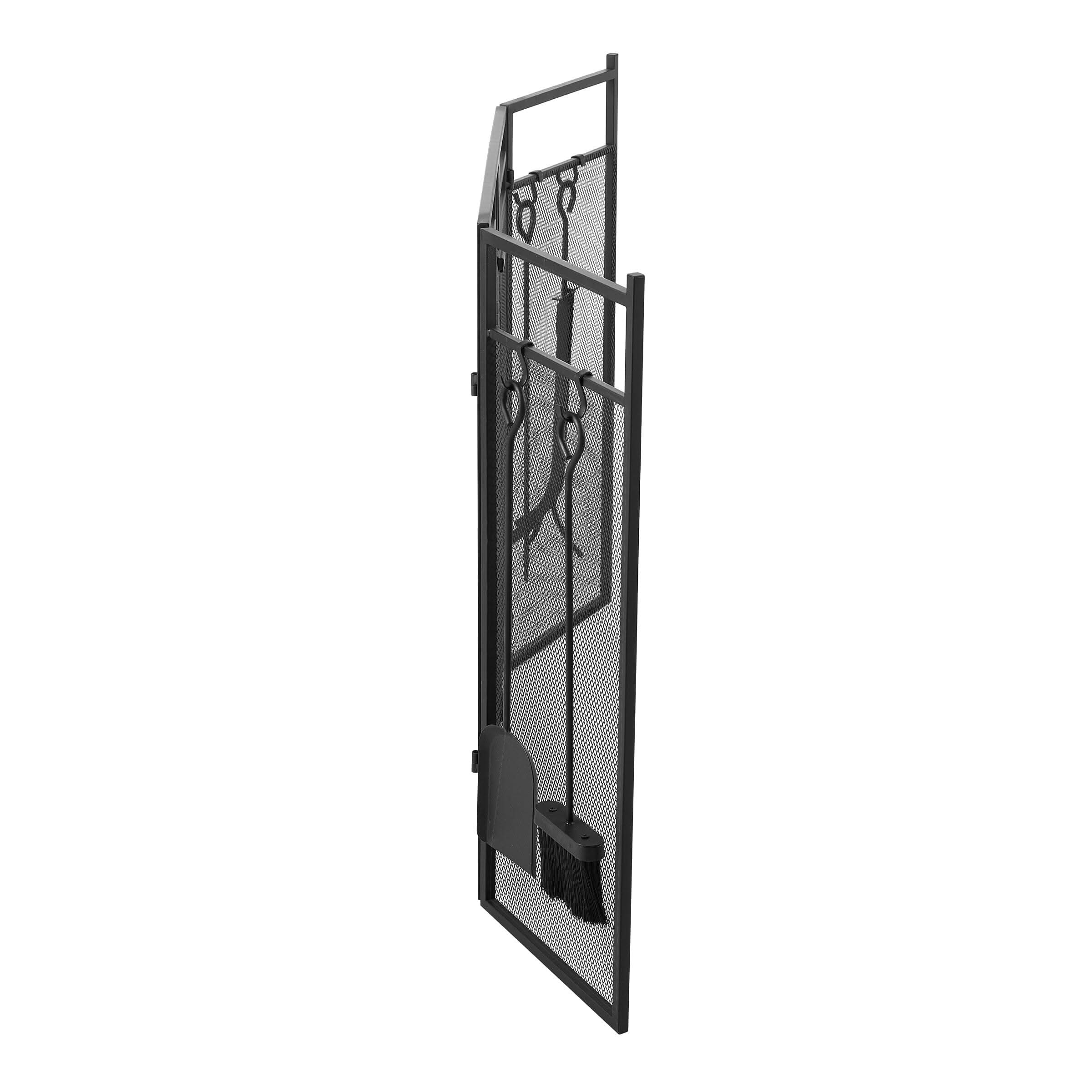 Smallbee Iron Fireplace Screen with 4-Piece Tool Set - Black Powder-Coated 122x1.3x80cm