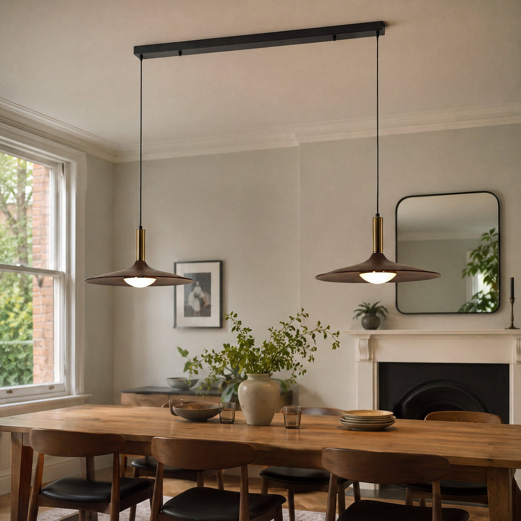 Walnut Double Pendant Light | Linear E27 Ceiling Lamp