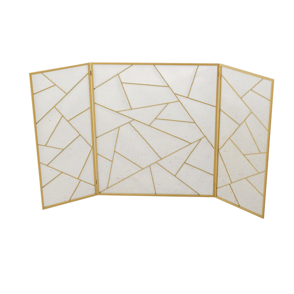 Smallbee Triple-Fold Iron Fireplace Screen Gold Frame – 132x1x80cm