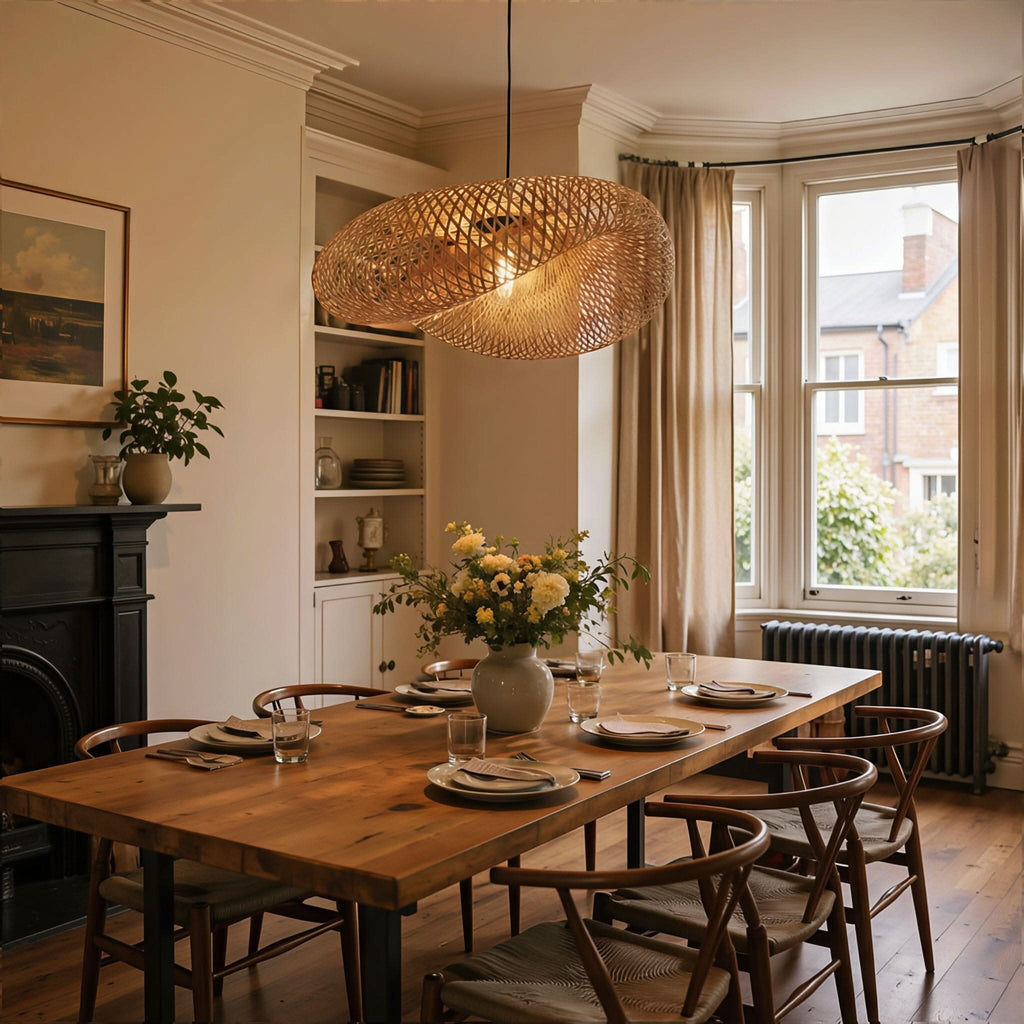 Lightsin Eco-Friendly Handmade Bamboo Pendant Light 60/80cm for Dining Room & Living Room