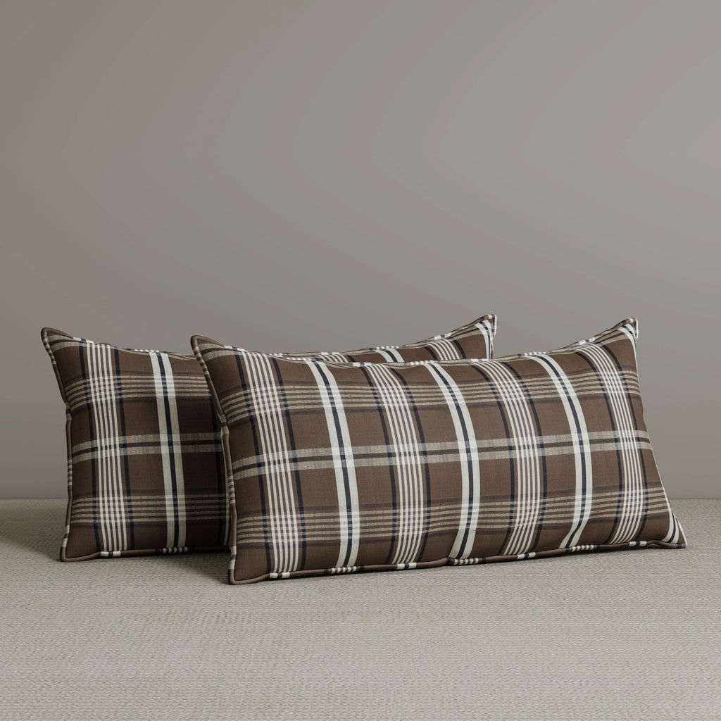 Exclusive Waist Cushion in Coffee Checkered Cotton Linen, 56*27*12 CM