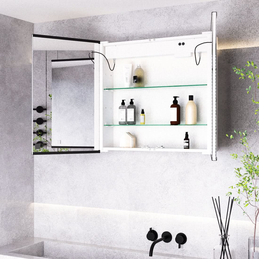 65*60cm LED Mirror Cabinet with Bluetooth Double Door