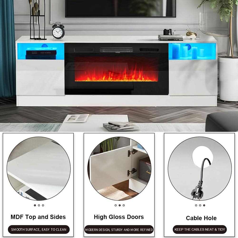 36 Inch Recessed Electric Fireplace TV Stand with Closed Storage