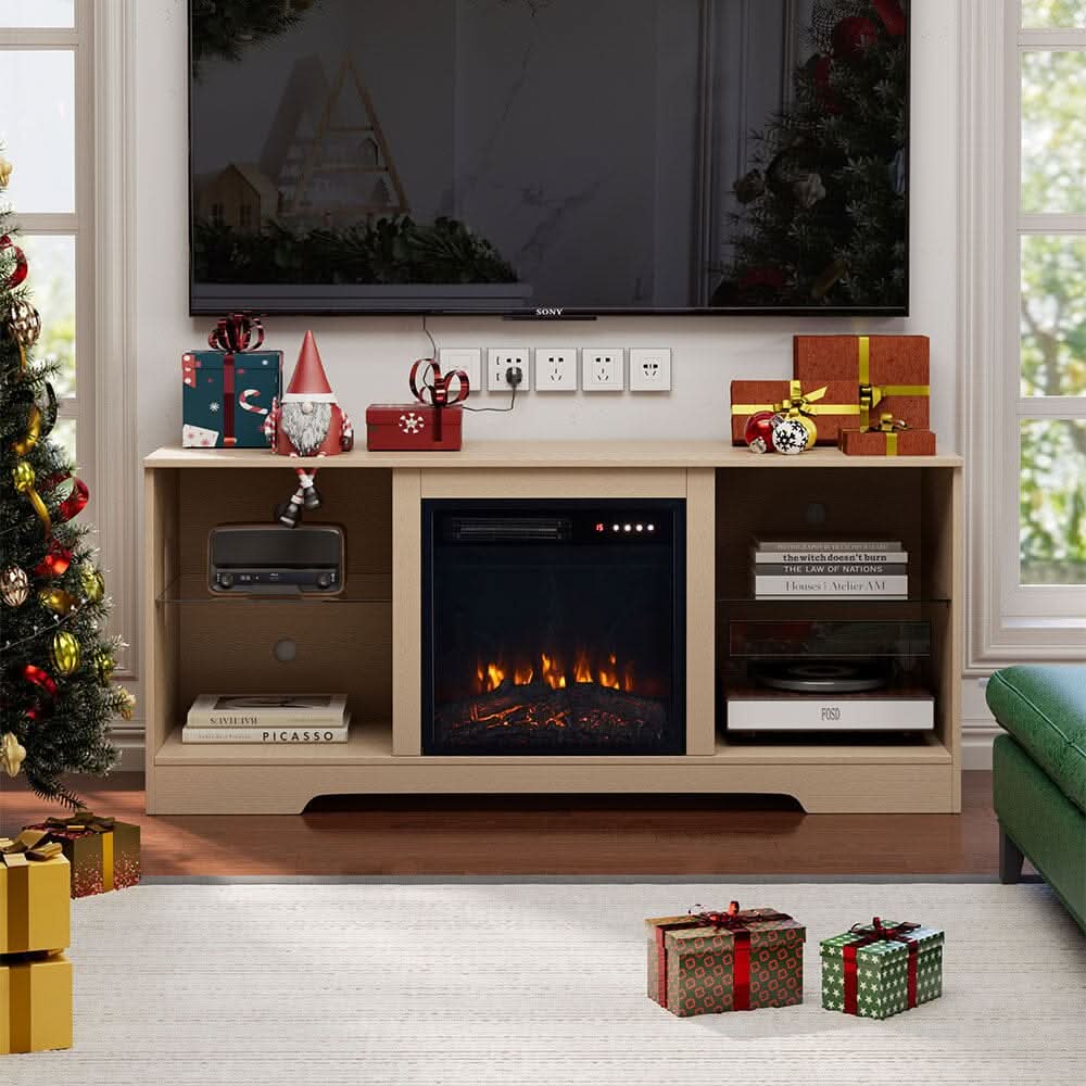 Wood Grain Fireplace Cabinet with 18inch Electric Fire | Touchscreen-enabled & remote-controlled