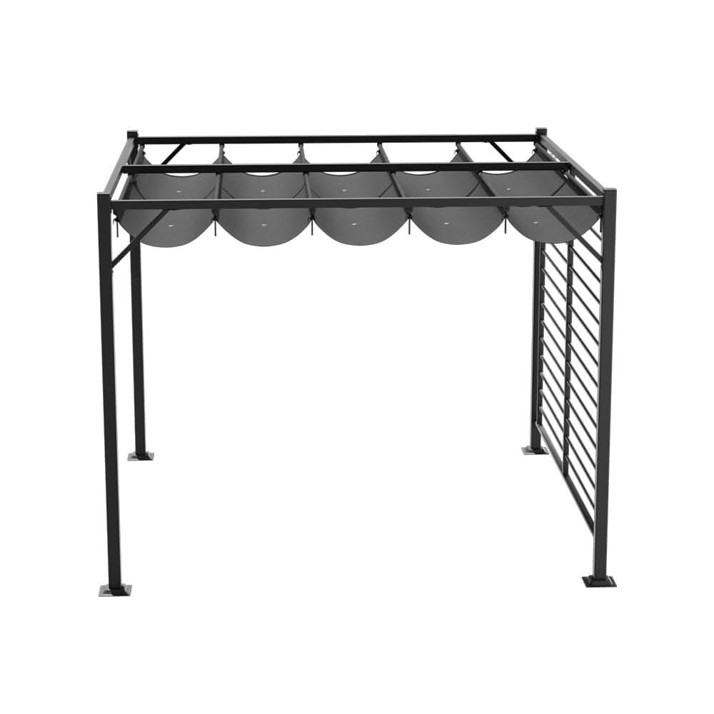 3x2.8x2.3m Dark Grey Pergola with Single-Sided Hollow Fence