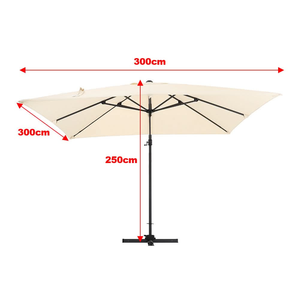 3 x 3M Square Cantilever Parasol Beige Outdoor Hanging Umbrella for Garden and Patio