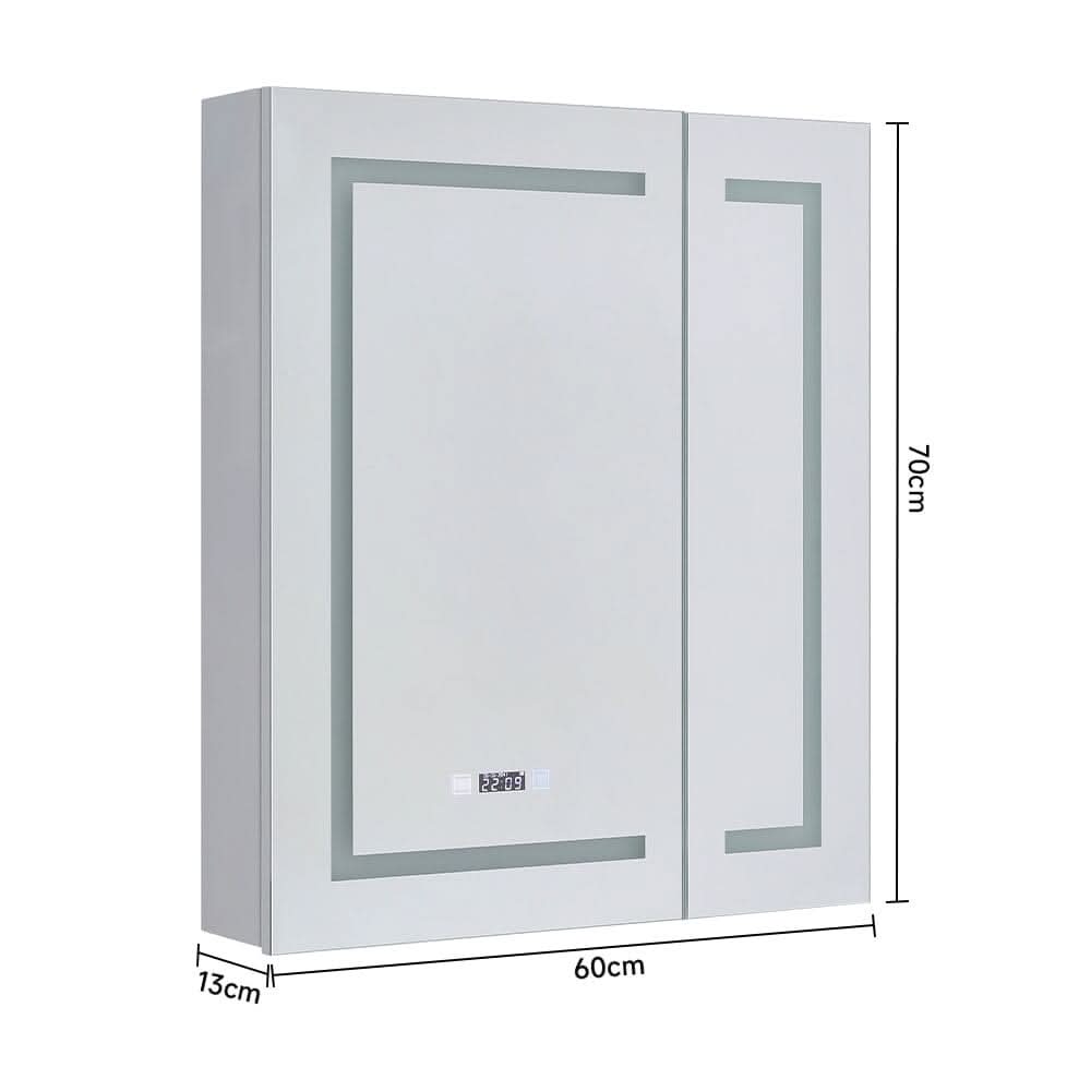 Frameless 2-Door LED Mirror Cabinet with Clock Display