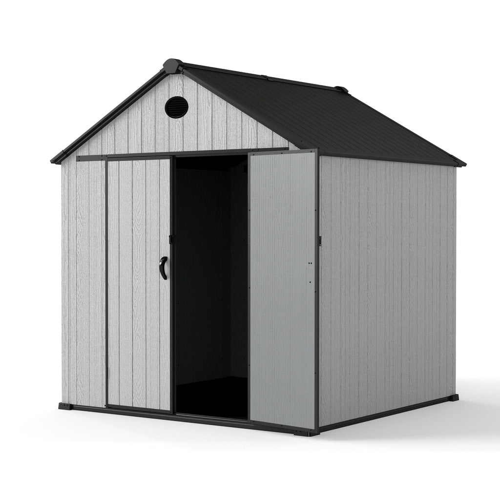 6'x8'ft/8'x8'ft/8'x12'ft/8'x16'ft Gray Wood Grain Plastic Tool Shed