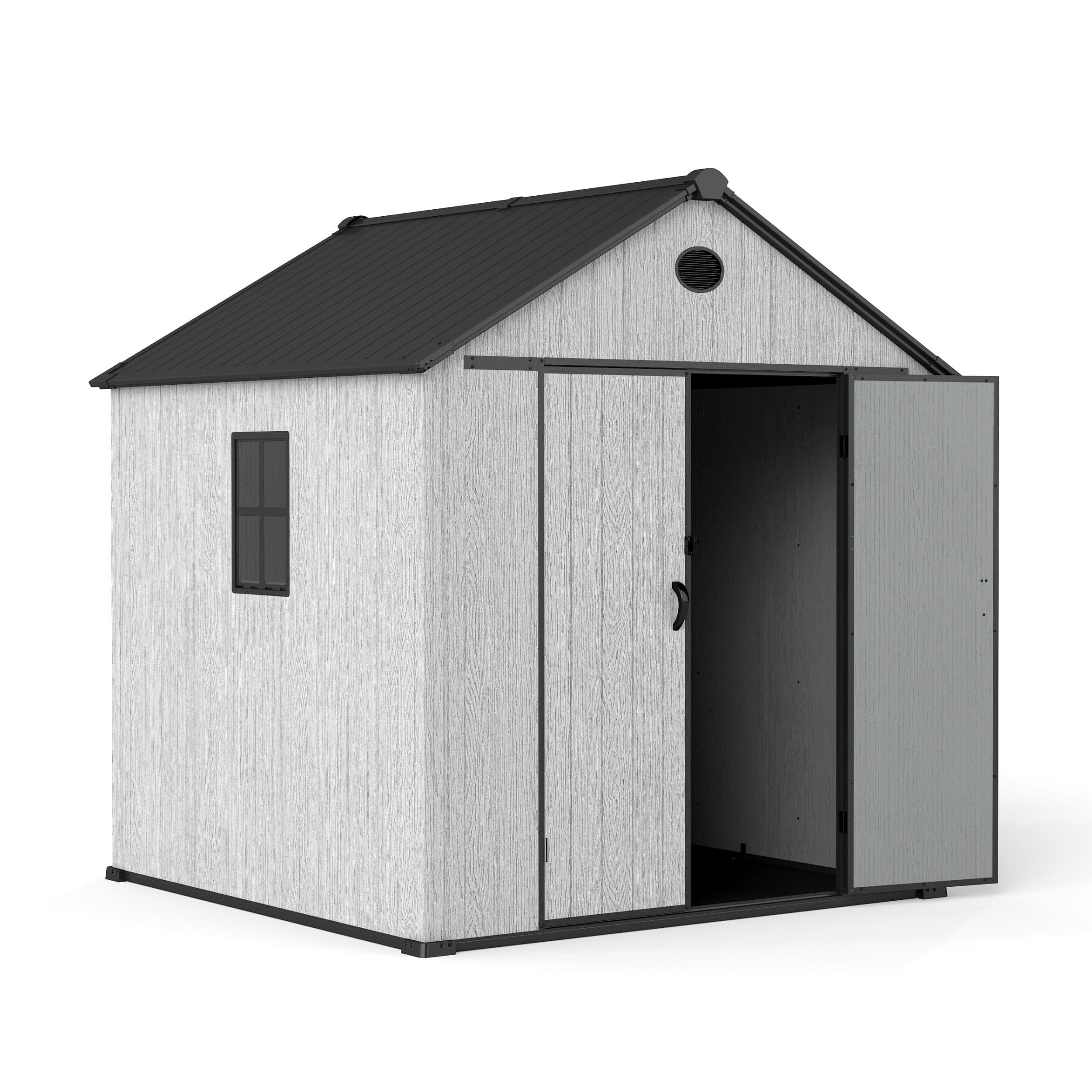 6'x8'ft/8'x8'ft/8'x12'ft/8'x16'ft Gray Wood Grain Plastic Tool Shed