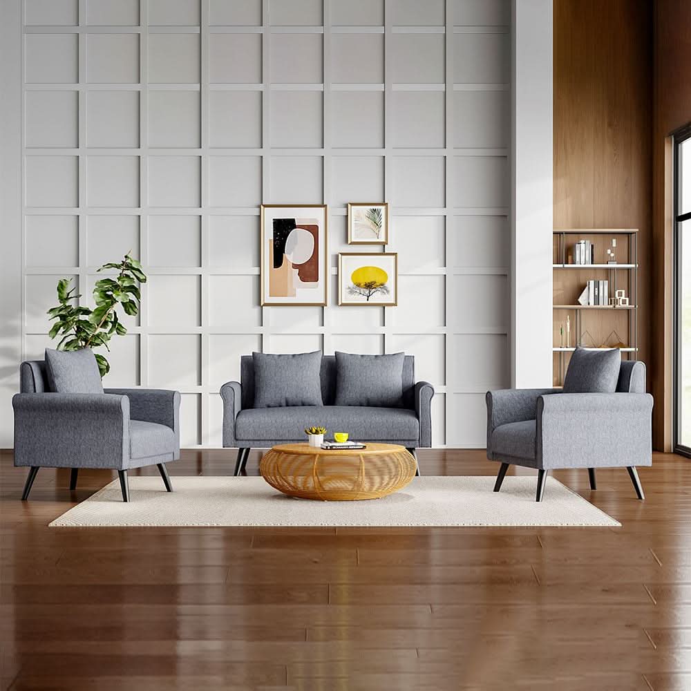Modern Upholstered Fabric Sofa 2 Seater with 2 Pillows in Grey