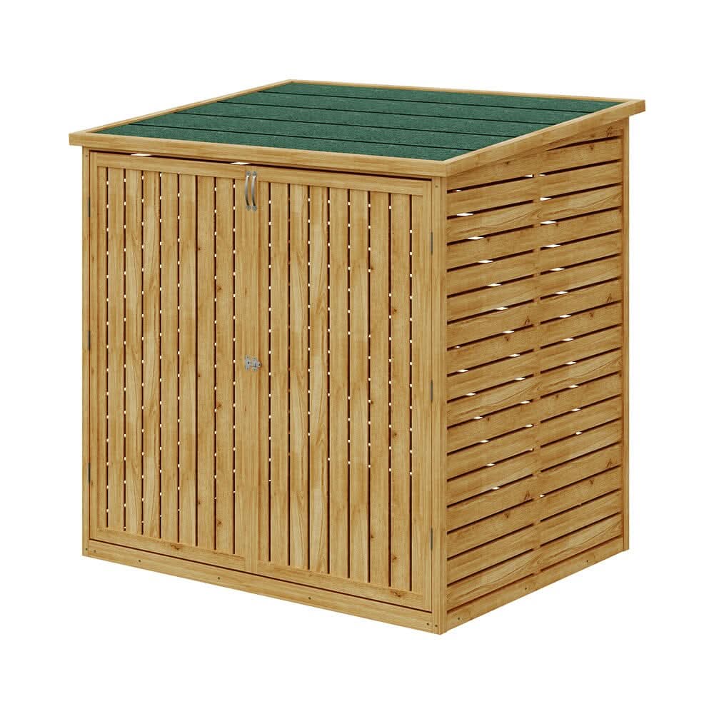 Wooden Bicycle Shed with Asphalt Roof and Steel Locking Door