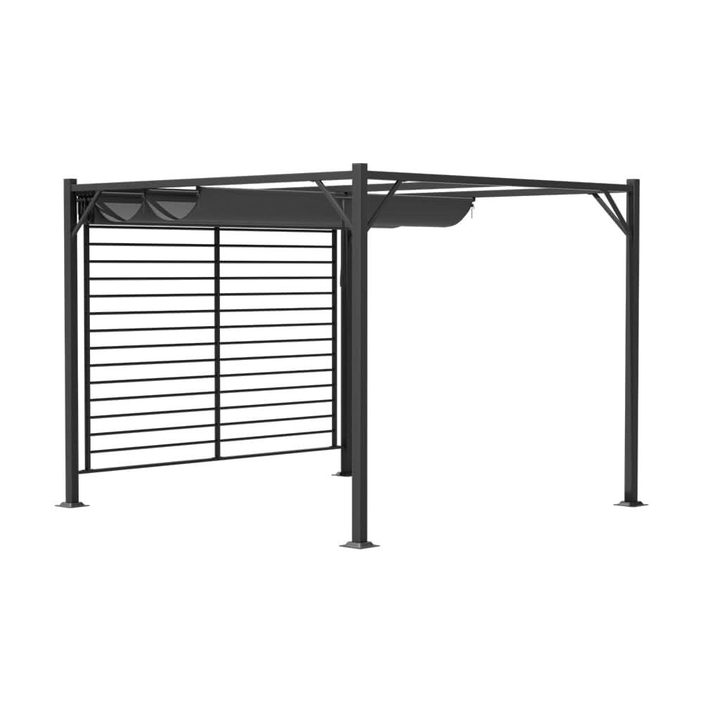 3x2.8x2.3m Dark Grey Pergola with Single-Sided Hollow Fence