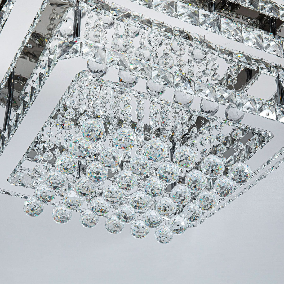 60cm W Double-Layer LED Ceiling Light Fixture with Crystal Drops