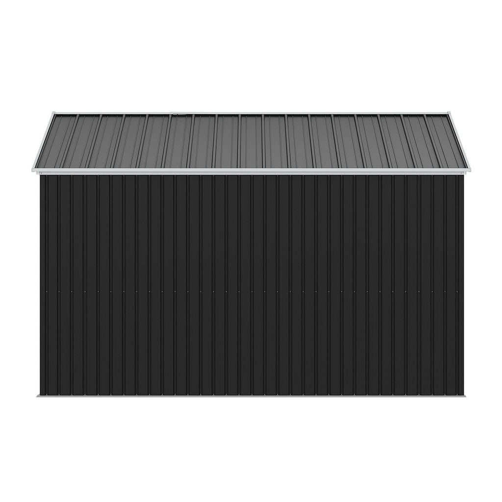 12x10ft / 10x12ft / 10x16ft Charcoal Black Galvanized Steel Storage Shed with Double Lockable Doors & Grid Windows