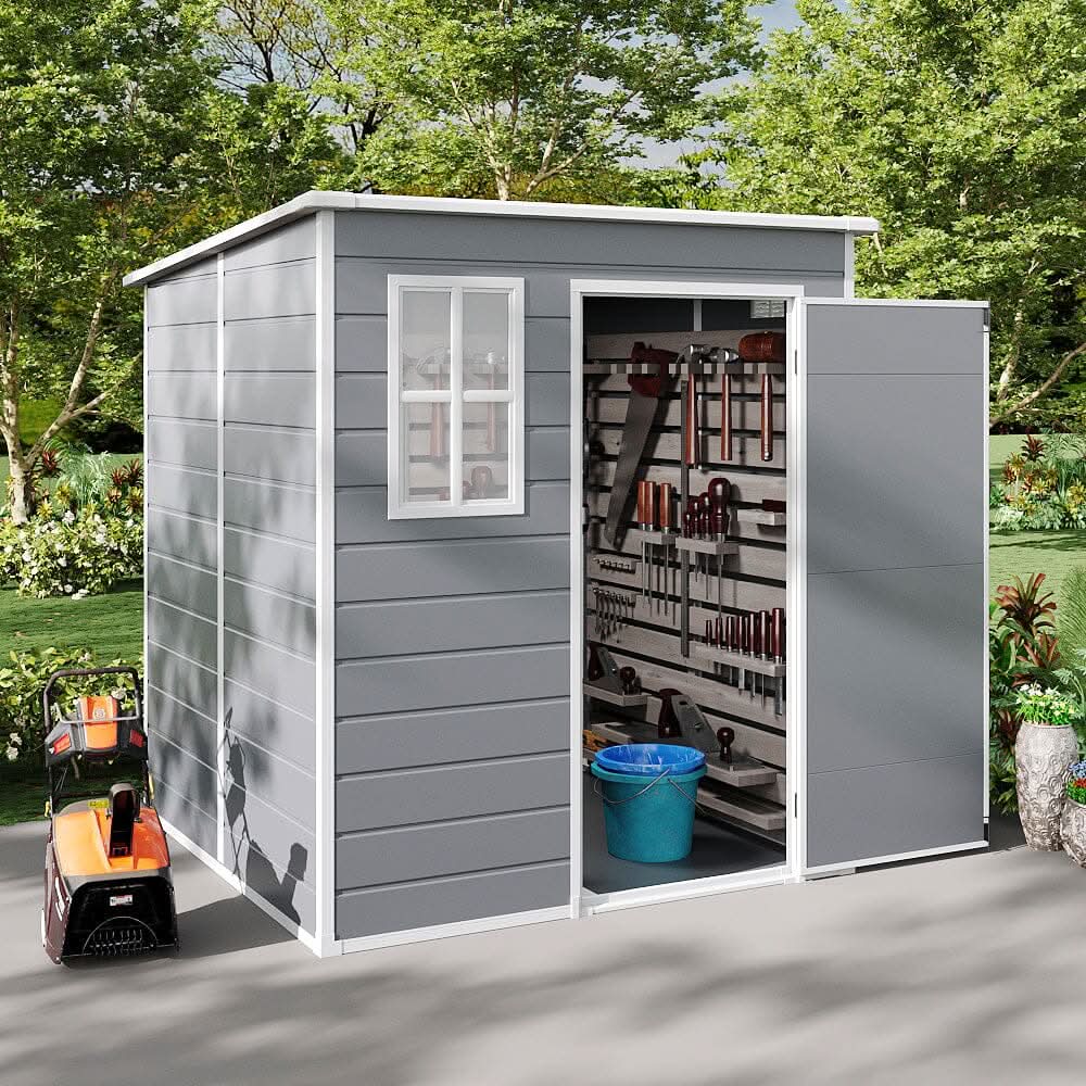 6x6ft PP Durable Storage Shed with Pent Roof, Window, and Vent (Ver.2)