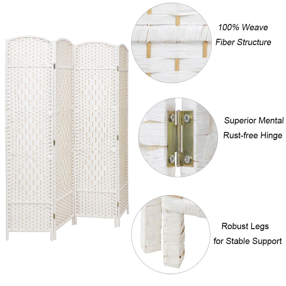 4/6 White Wooden Panels Folding Room Divider Partition Slat Privacy Screen