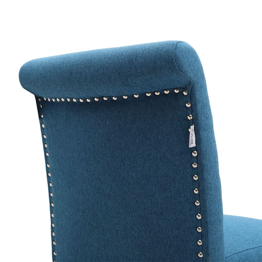 Set of 2 Contemporary Buttoned Accent Dining Chair Studded Rim Blue/Grey