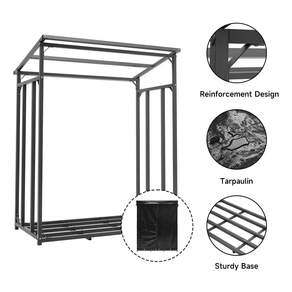 Garden Metal Tube Firewood Rack with PE Cover Roof