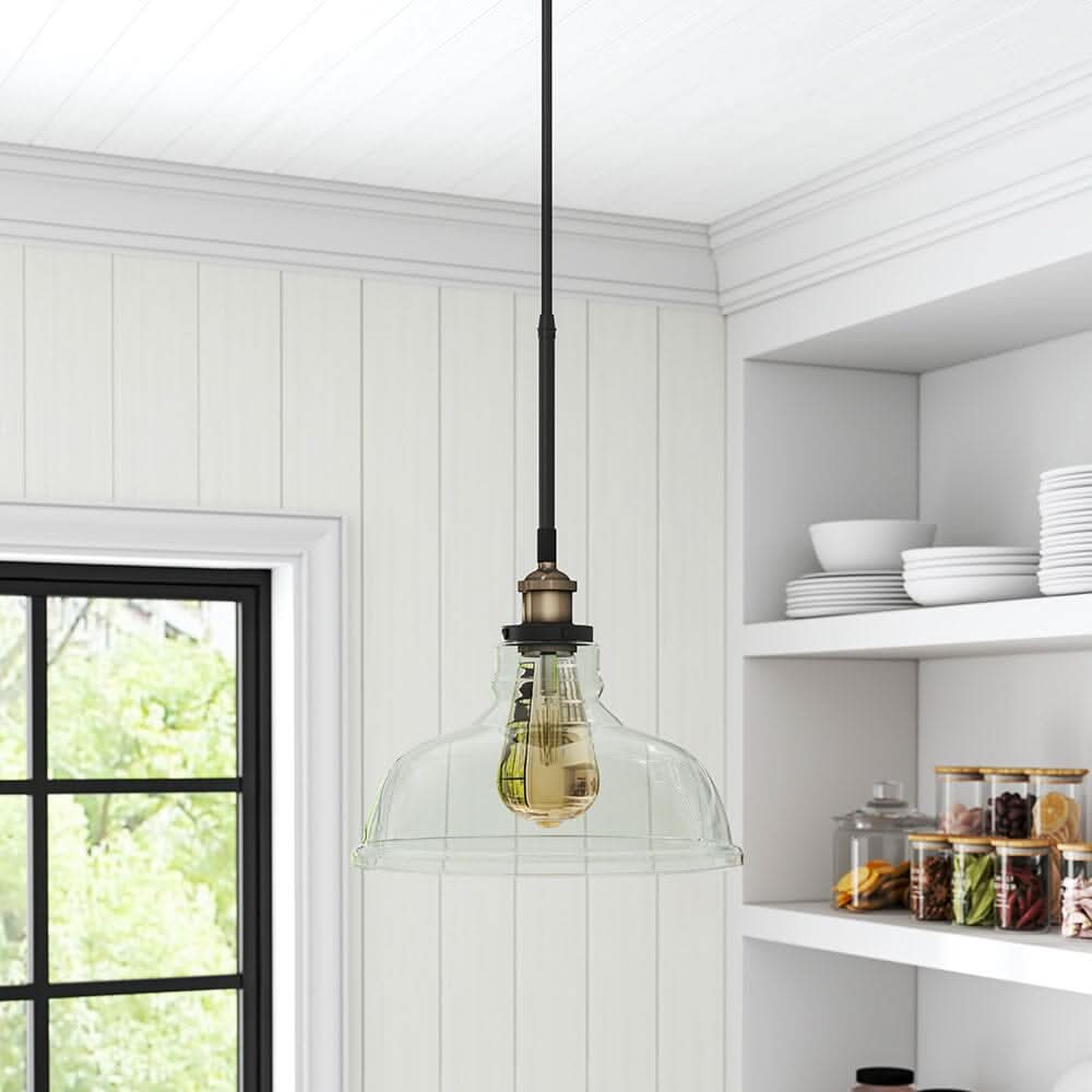 Modern Style Transparent Black Glass Single Light Pendant Light