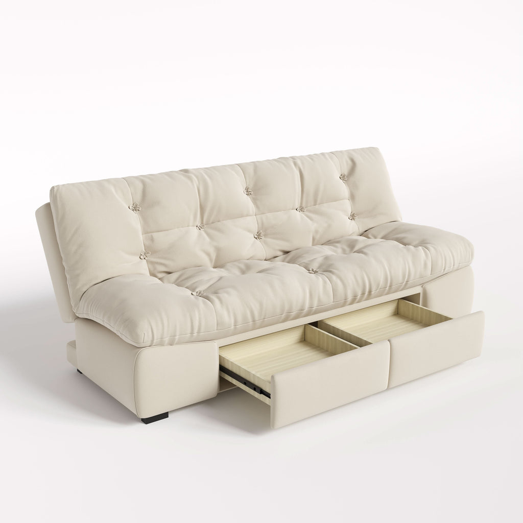 Cottonfy Upgrade Cream Cloud Double Folding Sofa Bed with Storage