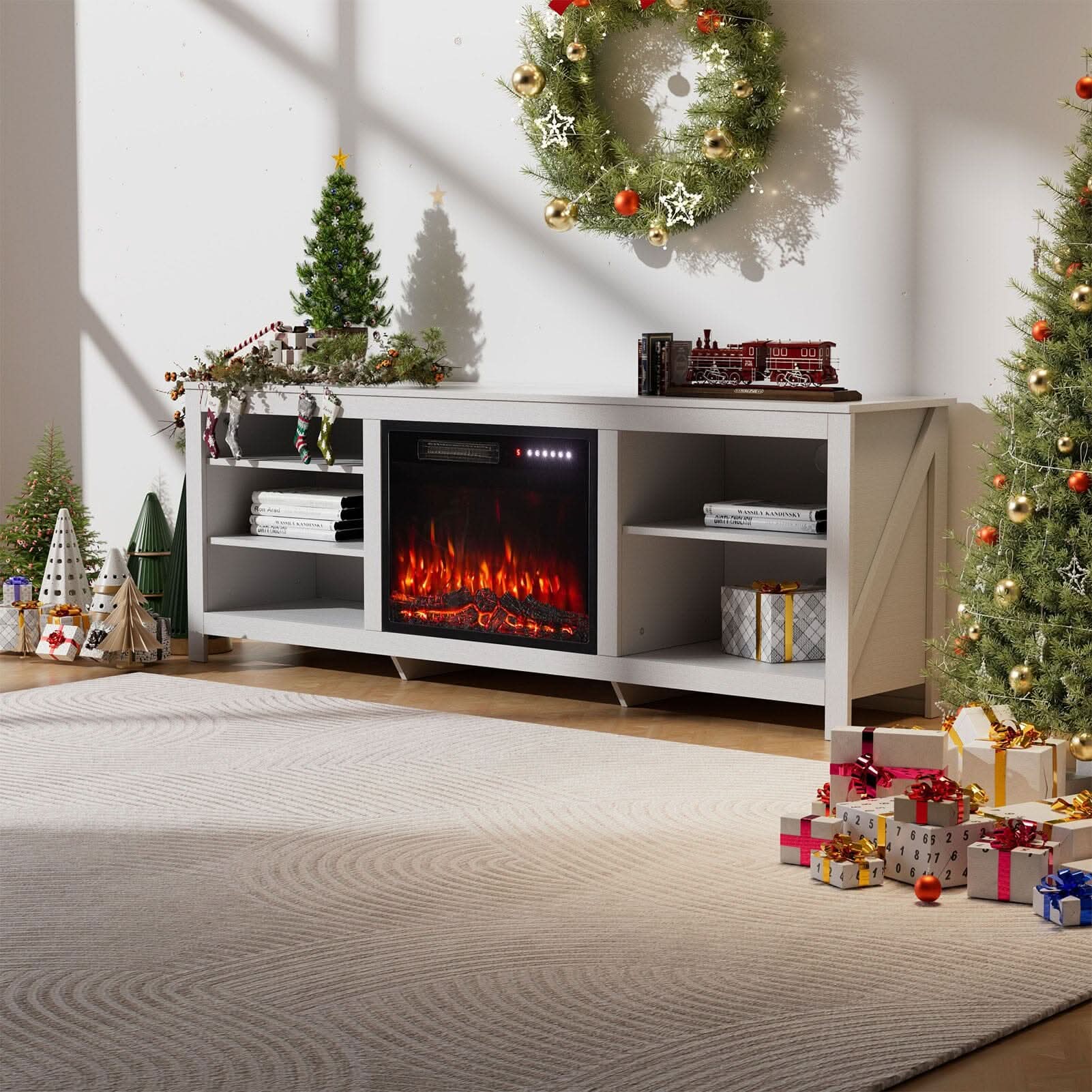 23Inch Electric Fireplace with TV Stand | 12 Flame Colours, Remote Control
