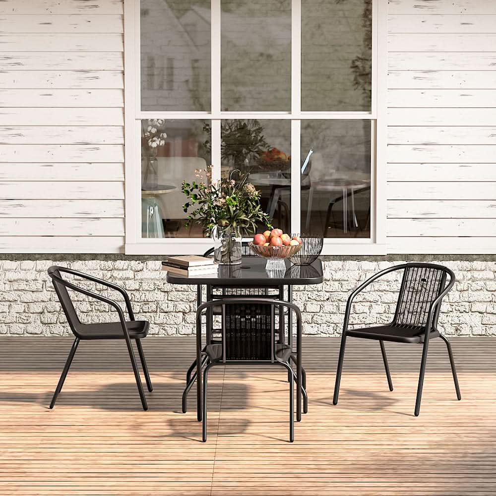 2 Seater Outdoor Table Square Tempered Glass Table and Garden Chairs