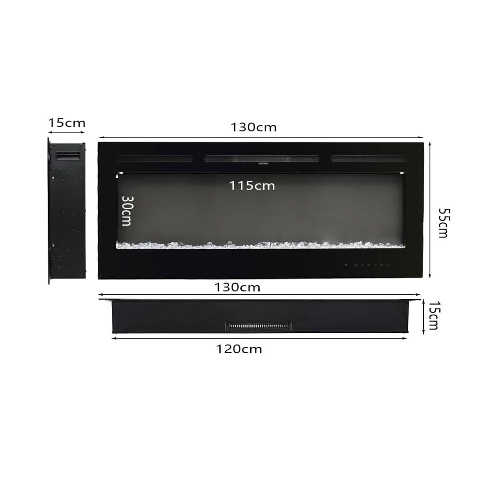 50 Inch Wall Mounted Electric Fireplace Insert Heater 9 Flame Colours 1800W