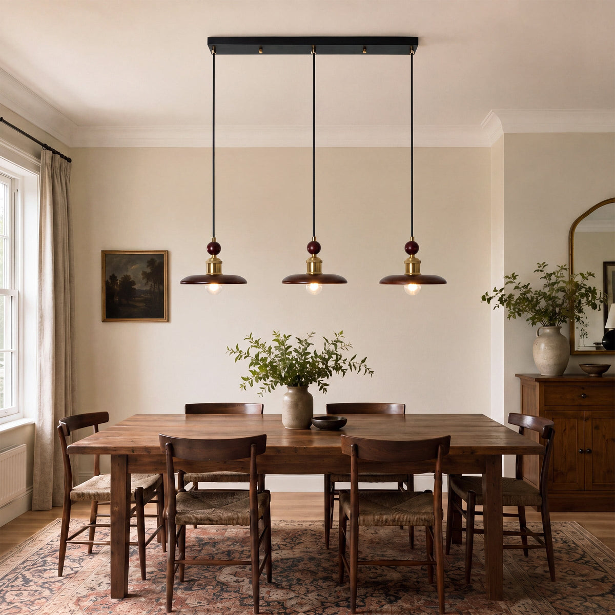 3-Light Walnut Wood Mini Pendant Light | E27 Ceiling Lamp