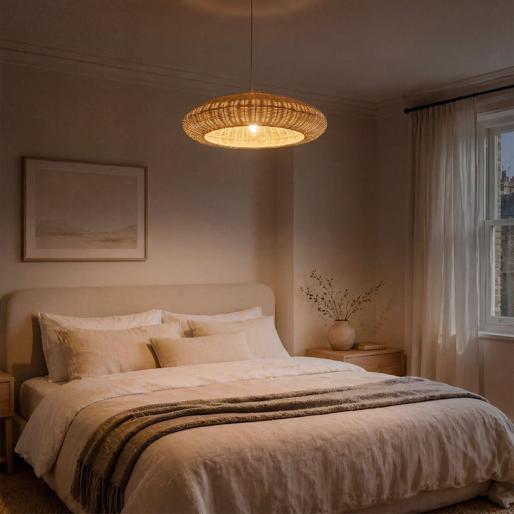 Lightsin Japanese Shell-Inspired Rattan Pendant Light Natural Serenity