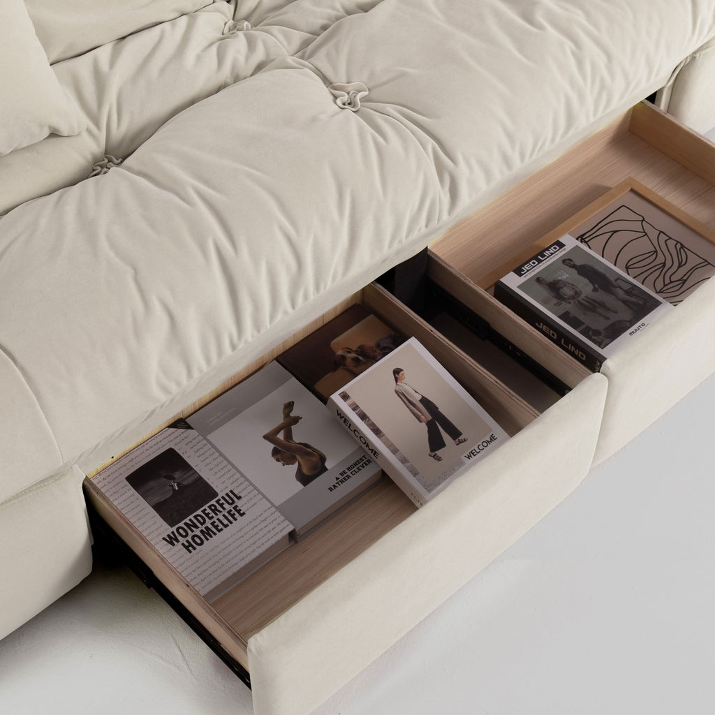 Cottonfy Upgrade Cream Cloud Double Folding Sofa Bed with Storage