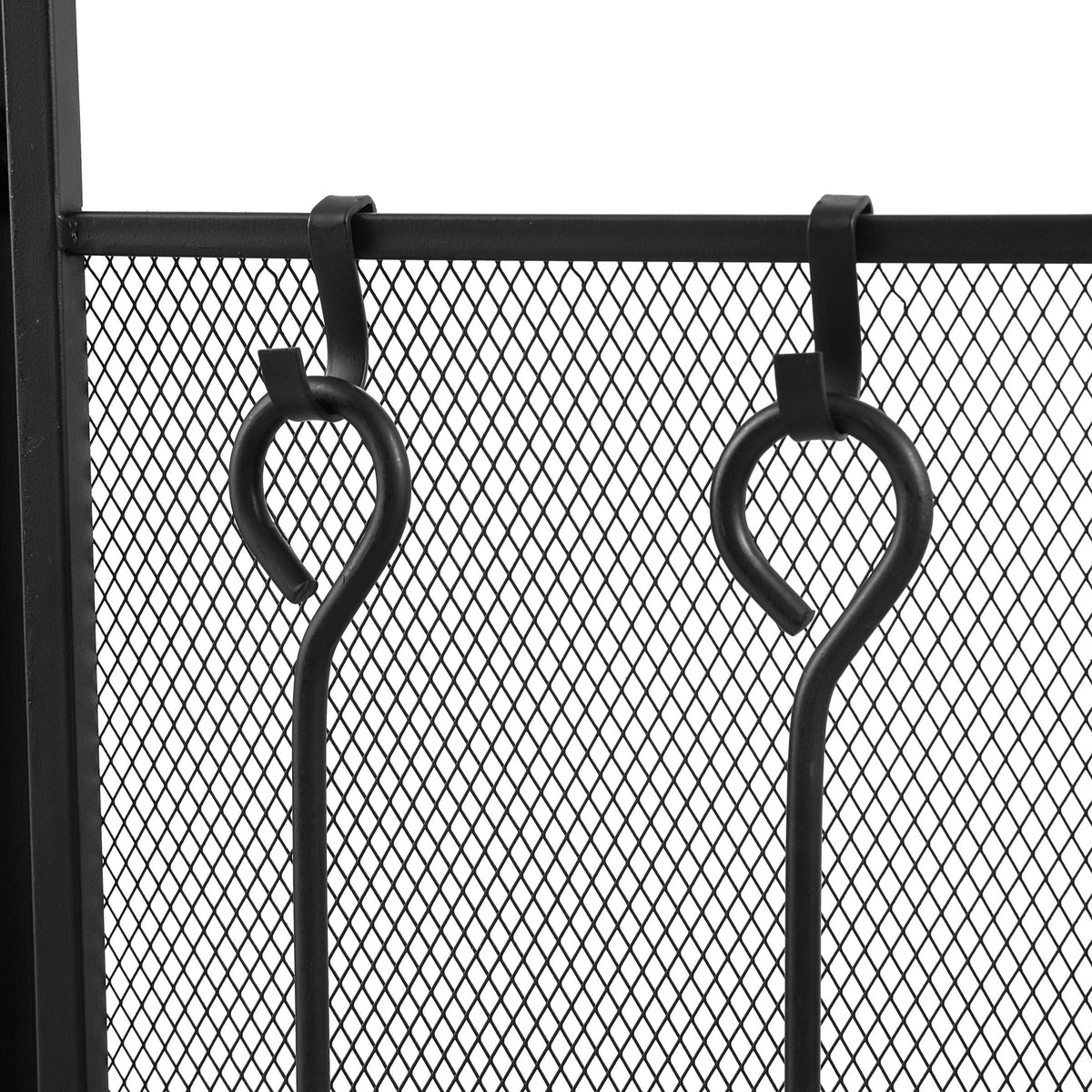Smallbee Iron Fireplace Screen with 4-Piece Tool Set - Black Powder-Coated 122x1.3x80cm