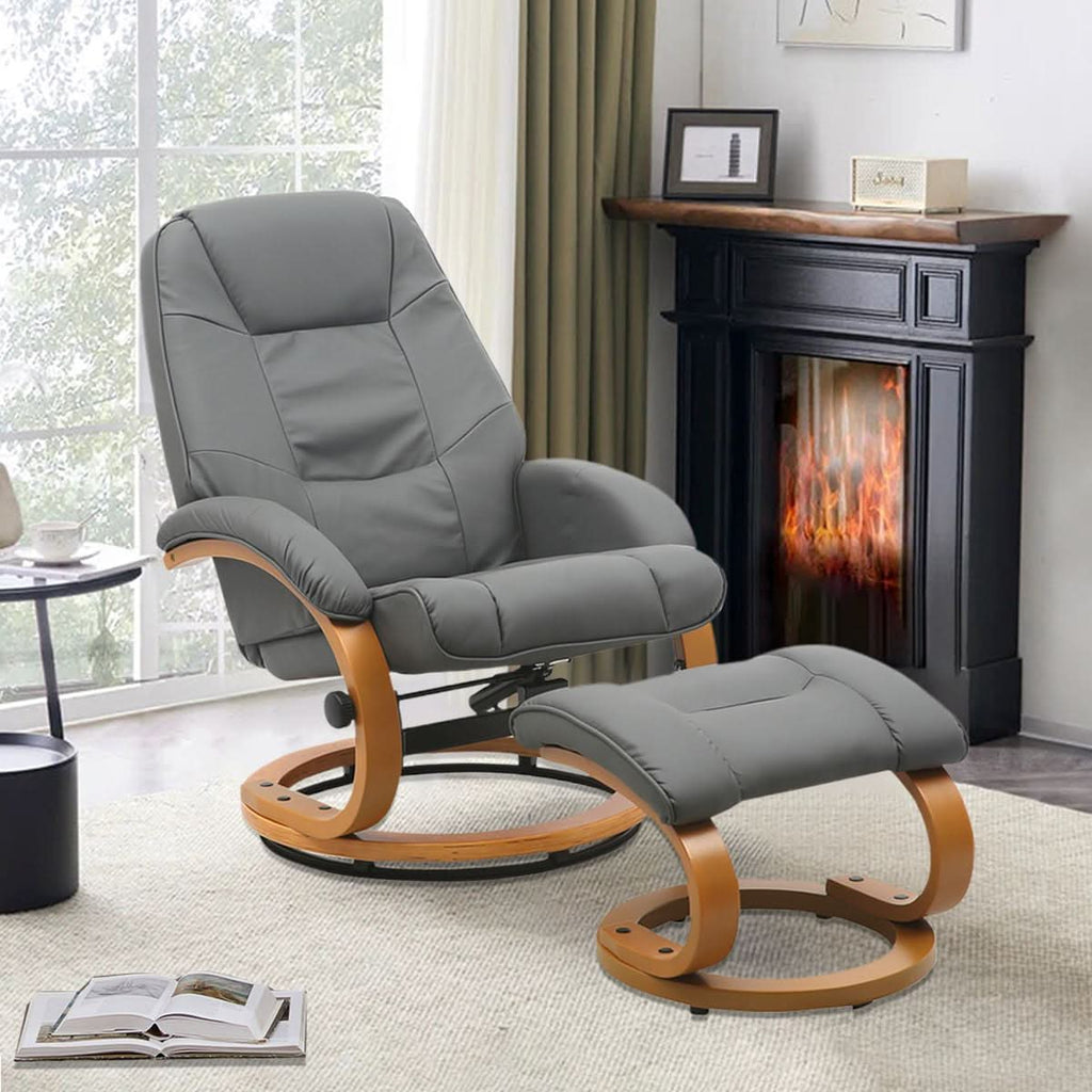 Leather Recliner Armchair with Footstool PU High Back
