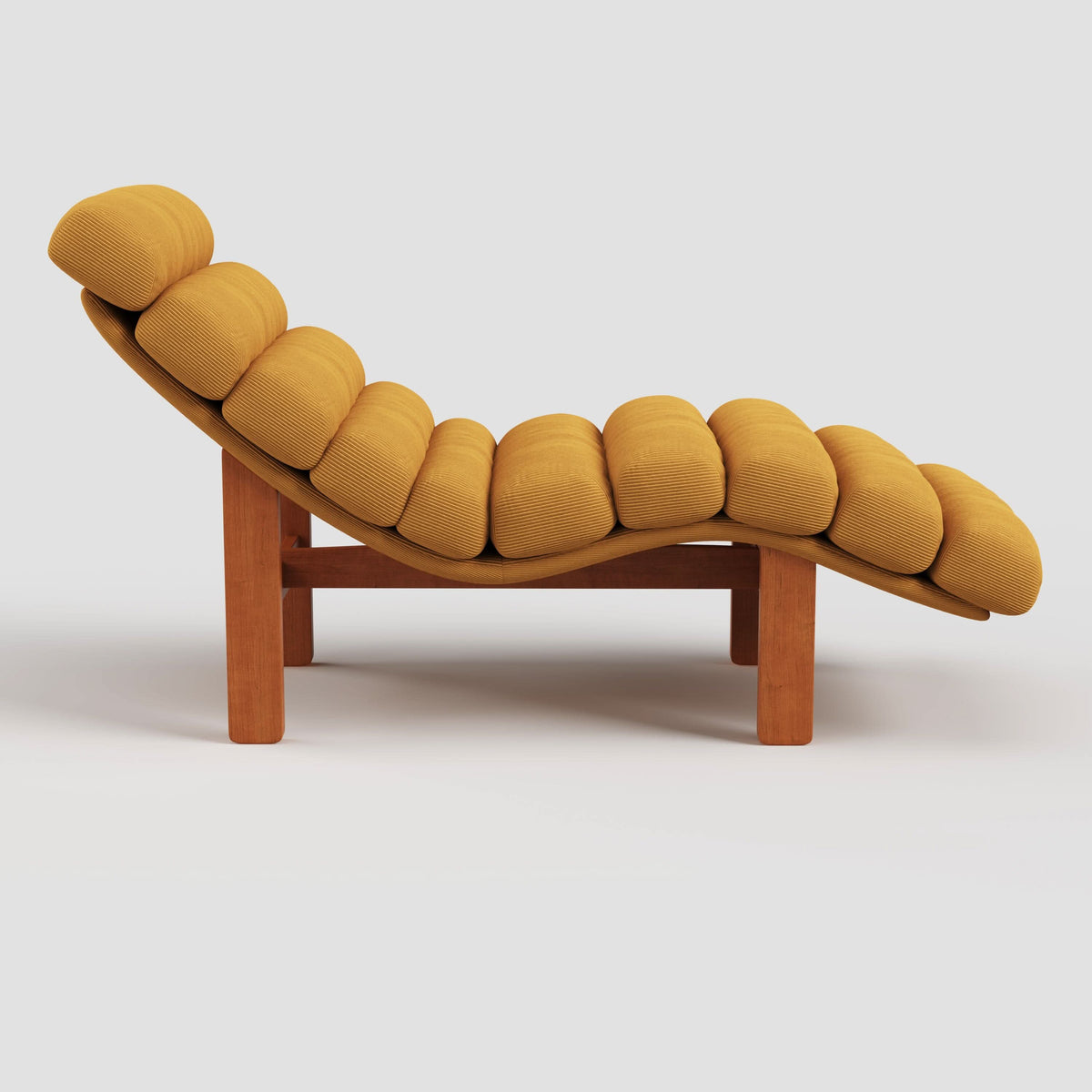 Cottonfy Modern Ergonomic Corduroy Chaise Lounge with Natural Wooden Frame