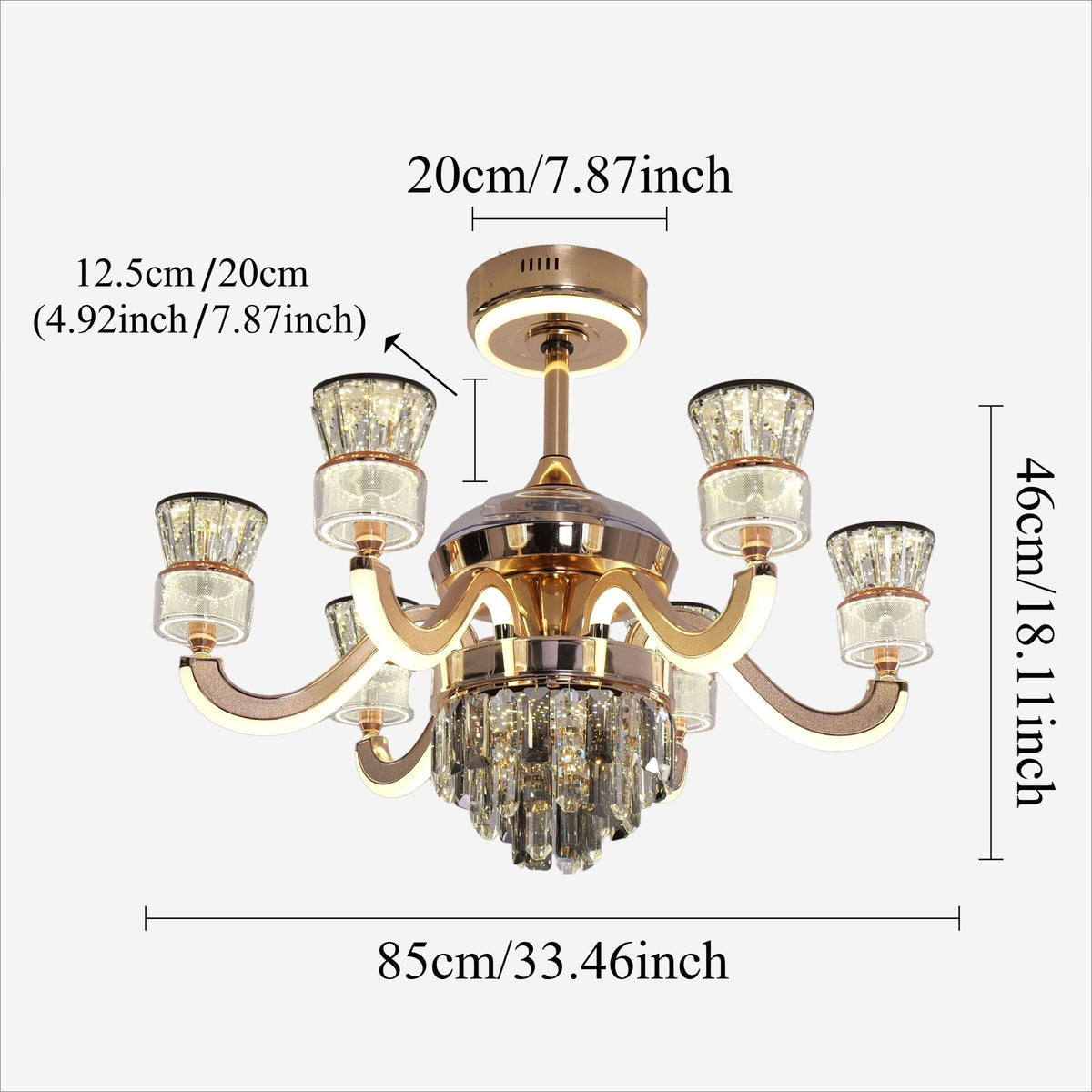Lightsin Luxurious Palace Crystal Ceiling Fan with LED Color Changing Light