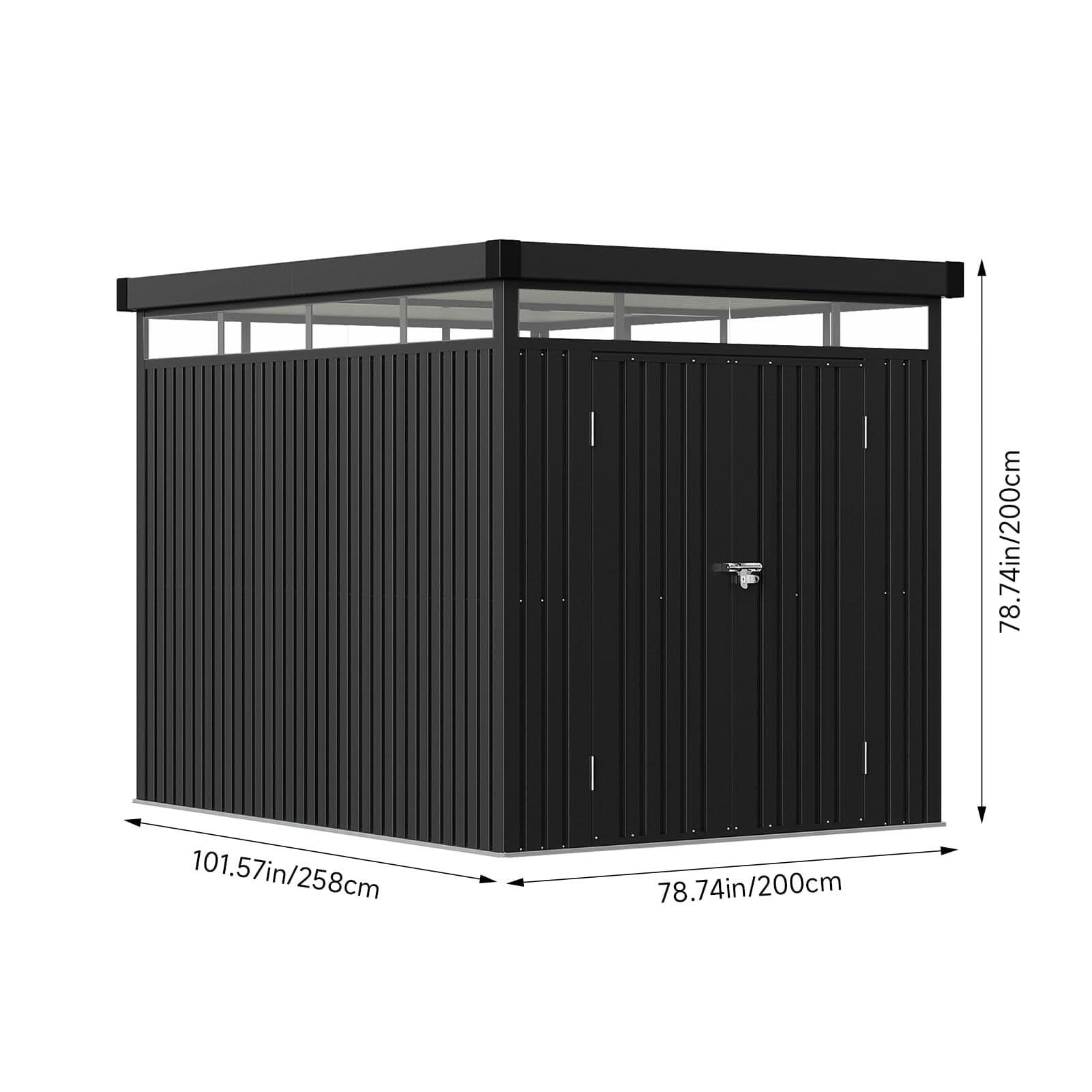 2x2.6x2m/1.6x2.6x2m/2.6x3x2m/4x3x2m Charcoal Black Galvanized Steel Storage Shed with Double/Single Lockable Doors