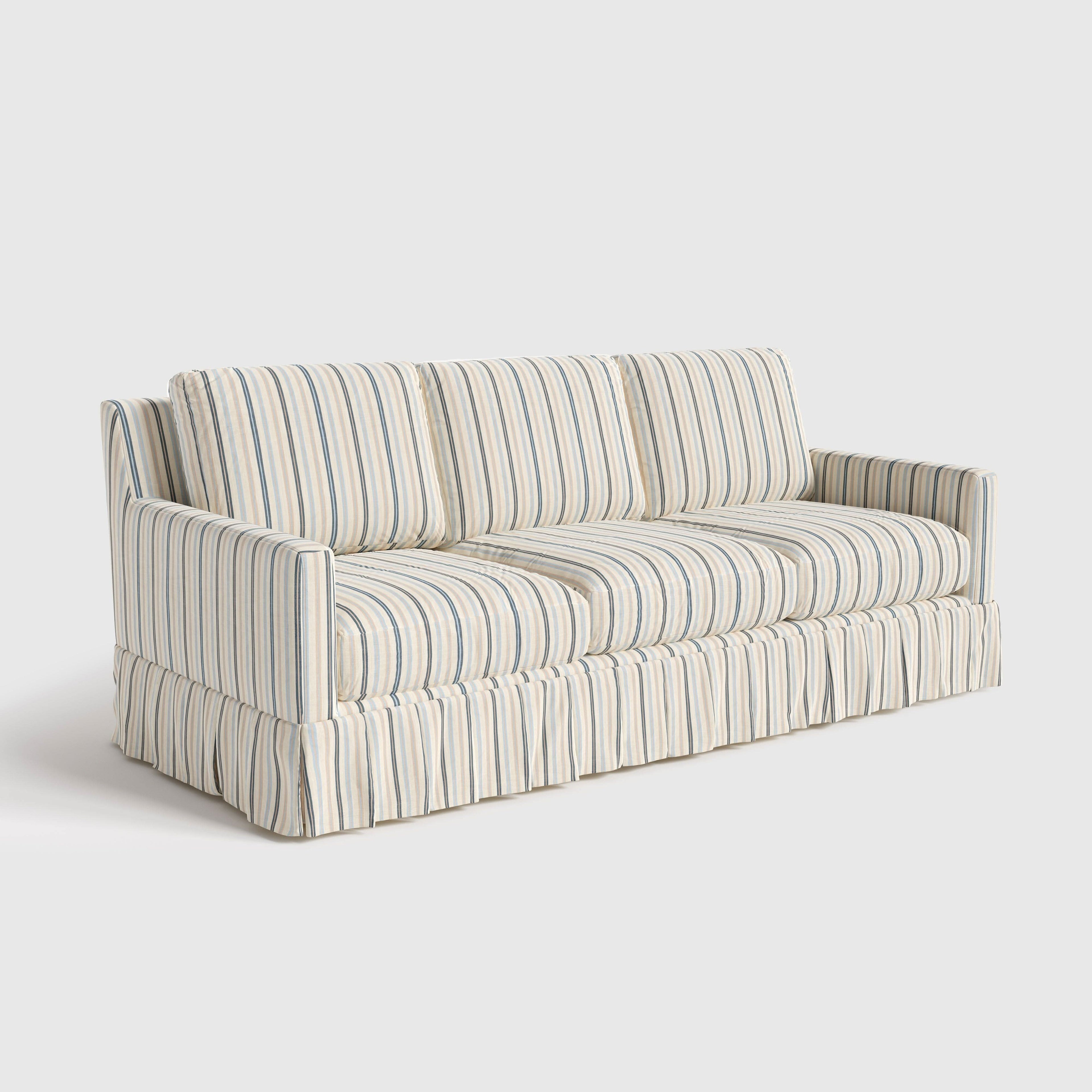 Cottonfy 3 Seater Striped Sofa with Removable Covers and Skirted Design