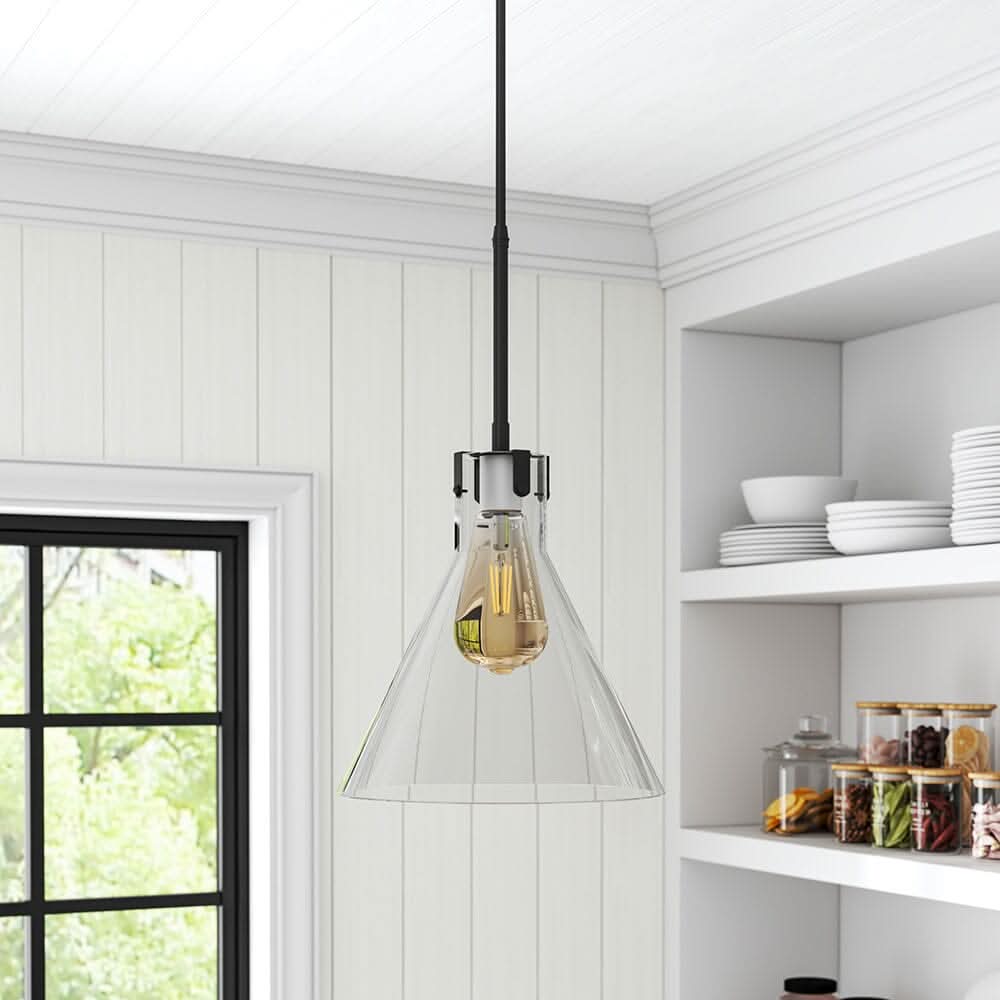Modern Style Transparent Black Glass Single Light Pendant Light