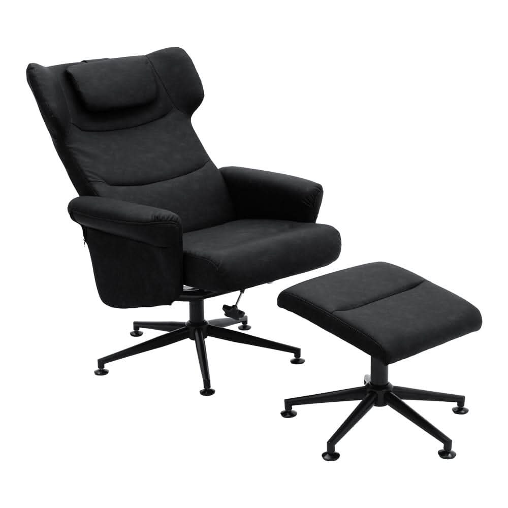 Black/Grey/Brown Faux Leather Swivel?Armchair with Footstool