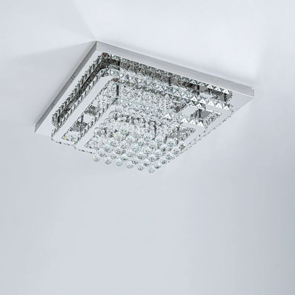 60cm W Double-Layer LED Ceiling Light Fixture with Crystal Drops