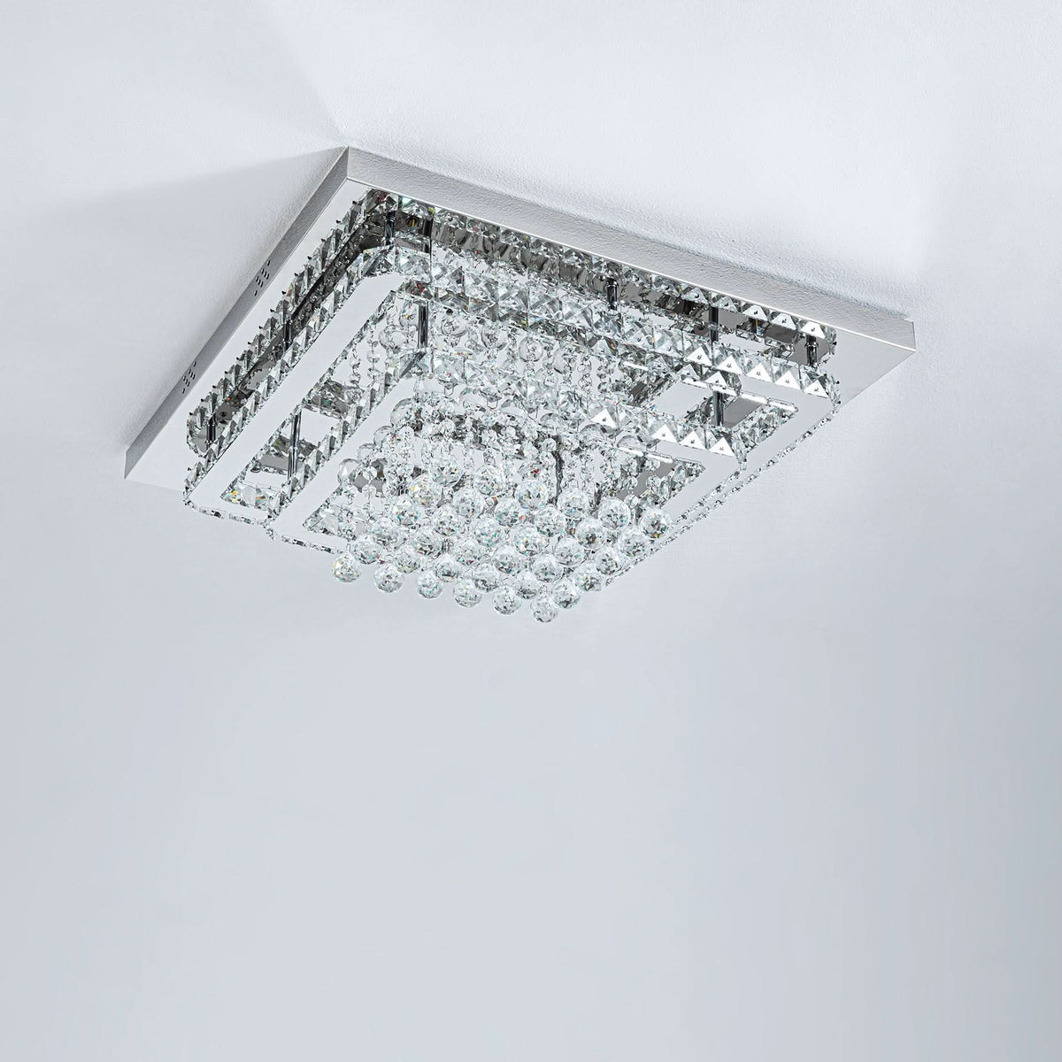 60cm W Double-Layer LED Ceiling Light Fixture with Crystal Drops