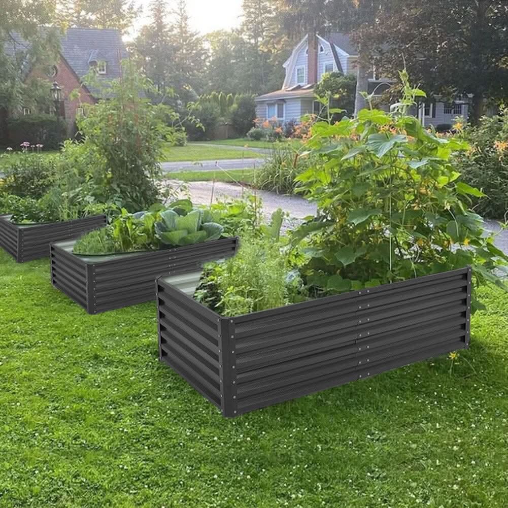 180×90×57cm Charcoal Black Rectangular Raised Garden Bed in Galvanized Steel