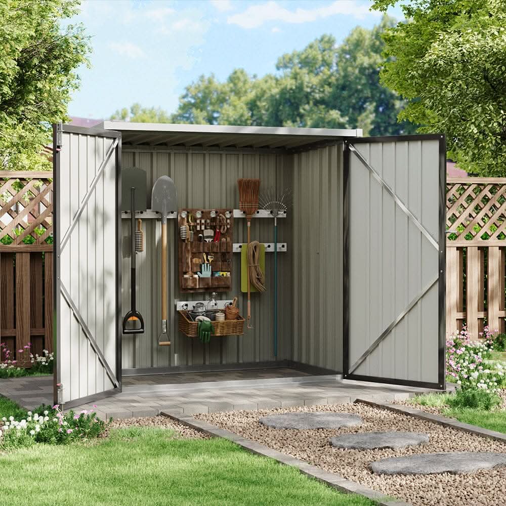 5.5x3ft Grey Slanted Roof Garden Shed with Double Doors