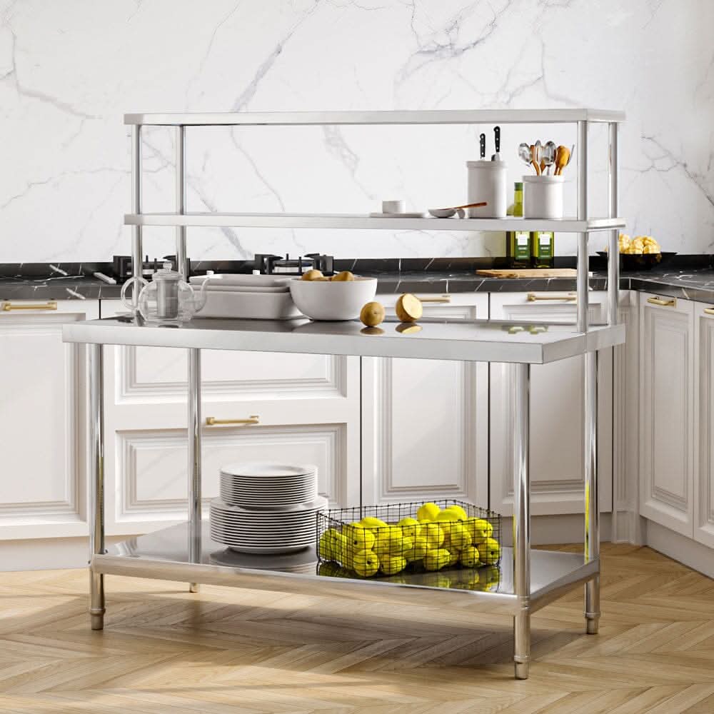 2 Tiers Commercial Kitchen Prep Table Stainless Steel Work Table