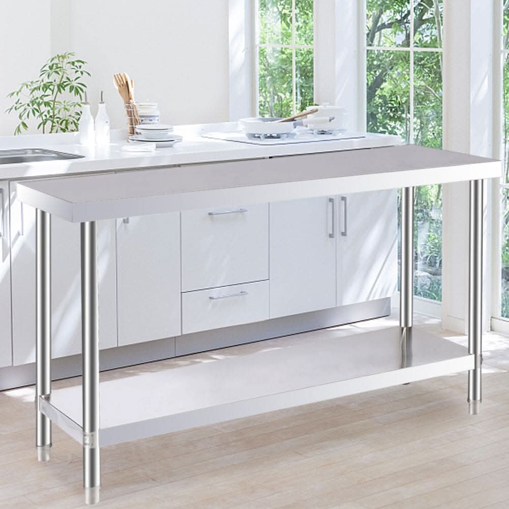 2 Tiers Commercial Kitchen Prep Table Stainless Steel Work Table